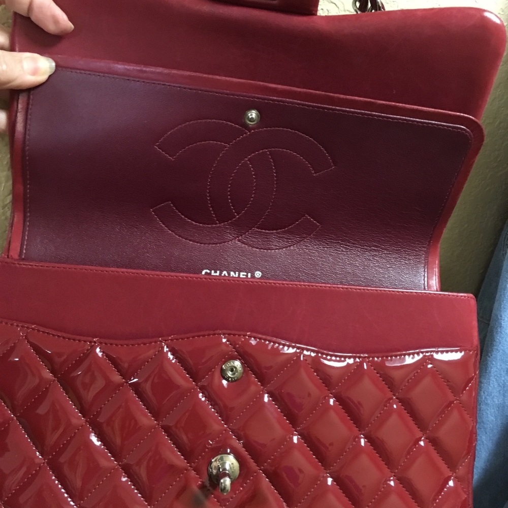 SOLD.   Chanel Jumbo Red Patent bag - Picture 6 of 8